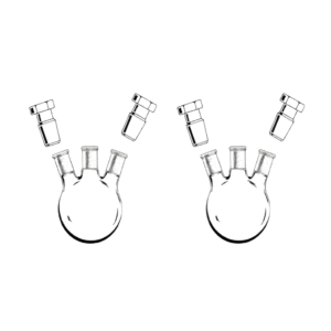 Flask Boiling Round / Flat Bottom Heavy Wall Three Neck, Center Neck & Two Angled Side Neck with Interchangeable Stoppers for Side Neck Joints