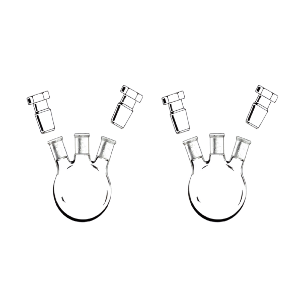 Flask Boiling Round / Flat Bottom Heavy Wall Three Neck, Center Neck & Two Angled Side Neck with Interchangeable Stoppers for Side Neck Joints
