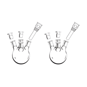 Flask Boiling Round / Flat Bottom Heavy Wall Four Neck, Center Neck & Three Angled Side Neck .Thermometer Pocket Fitted with One Side Neck Joint & Interchangeable Stoppers Comes with Other Two Side Neck Joints.