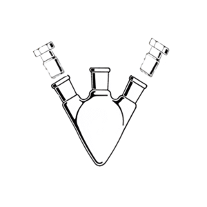 Flask Pear Shape, Three Necks. Angled Centre Neck & Side Neck with Interchangeable Stoppers