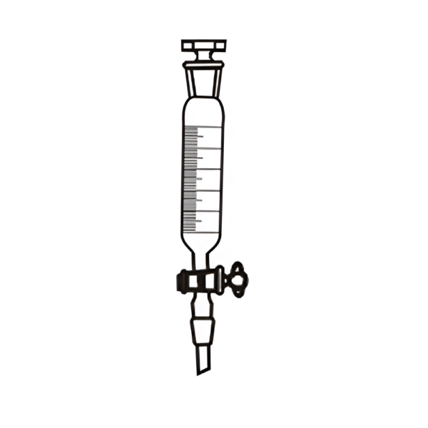 Funnel Dropping, Cylindrical with Joint, Glass Stopcock & Interchangeable Stopper with Graduation, Transparent & Amber Color