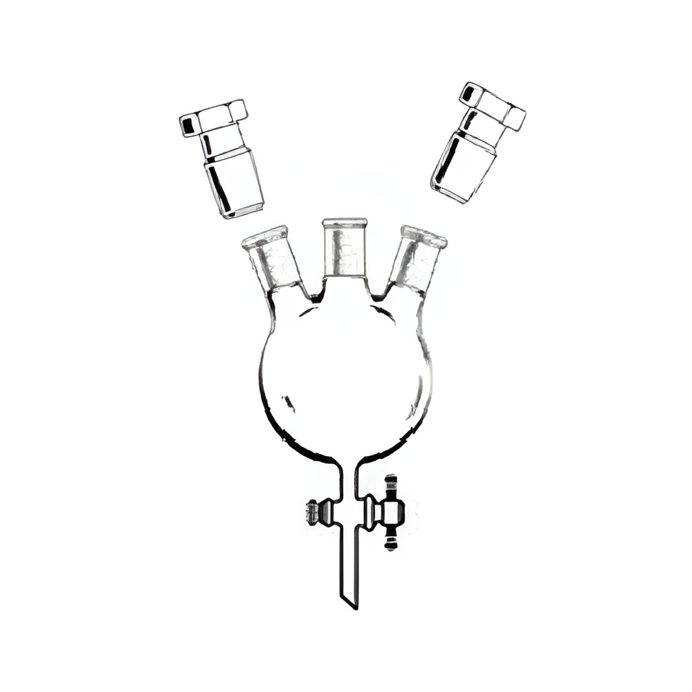 Funnel Separating, Three Neck Flask Type with PTFE Stopcock & Interchangeable Stopper, Transparent & Amber Color