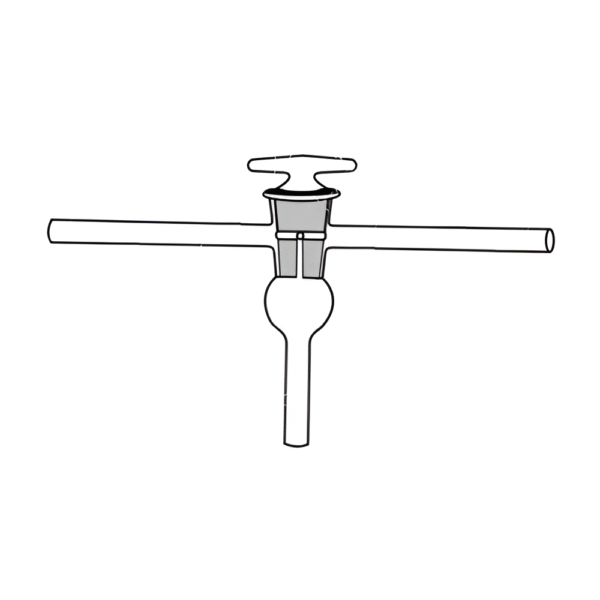 Stopcock Right Angle Three Limb Vertical, Hollow Plug, High Vacuum